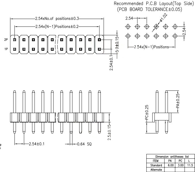 10 x 2p 2.54 mm Male Pin Header